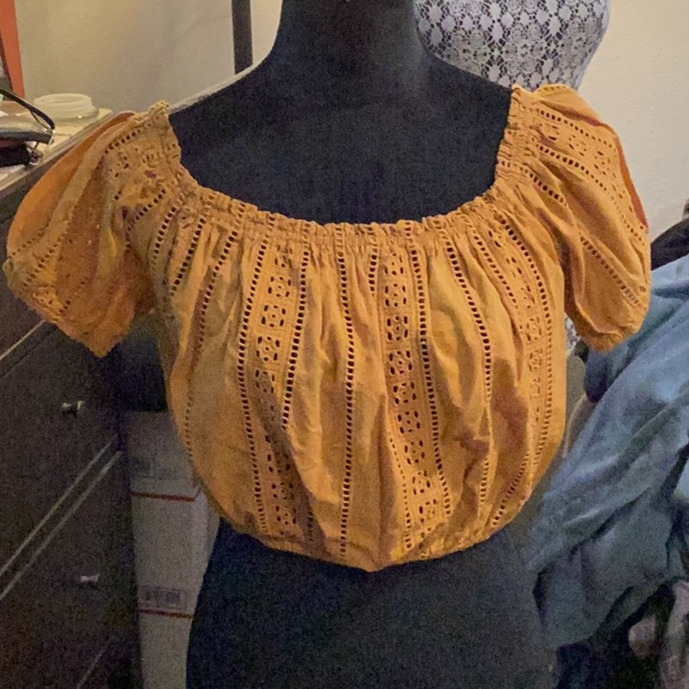 Forever 21 Smocked Puff Sleeve Blouse in Mustard
